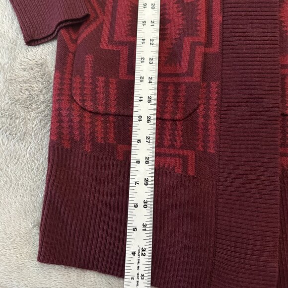Pendleton Wool Blend Burgundy Aztec Print Long Sweater Cardigan Women's SMALL - Picture 4 of 6